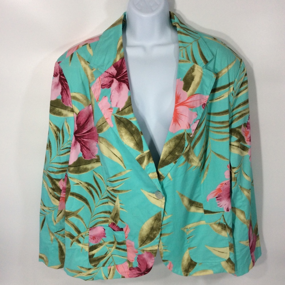 April Why Nots 2X Green Floral Blazer 2 Front Pockets